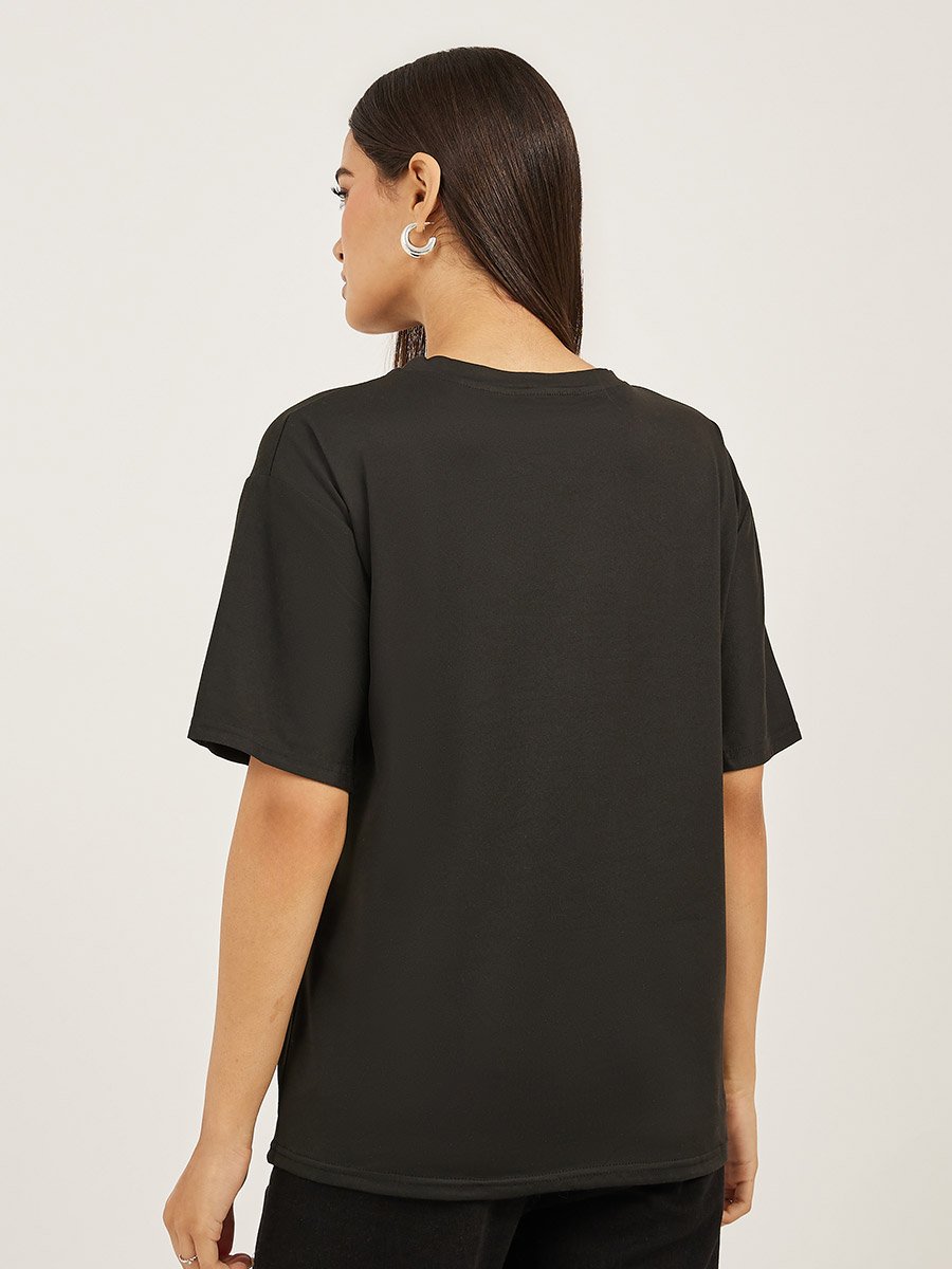 Slogan Print Round Neck Short Sleeve T-Shirt