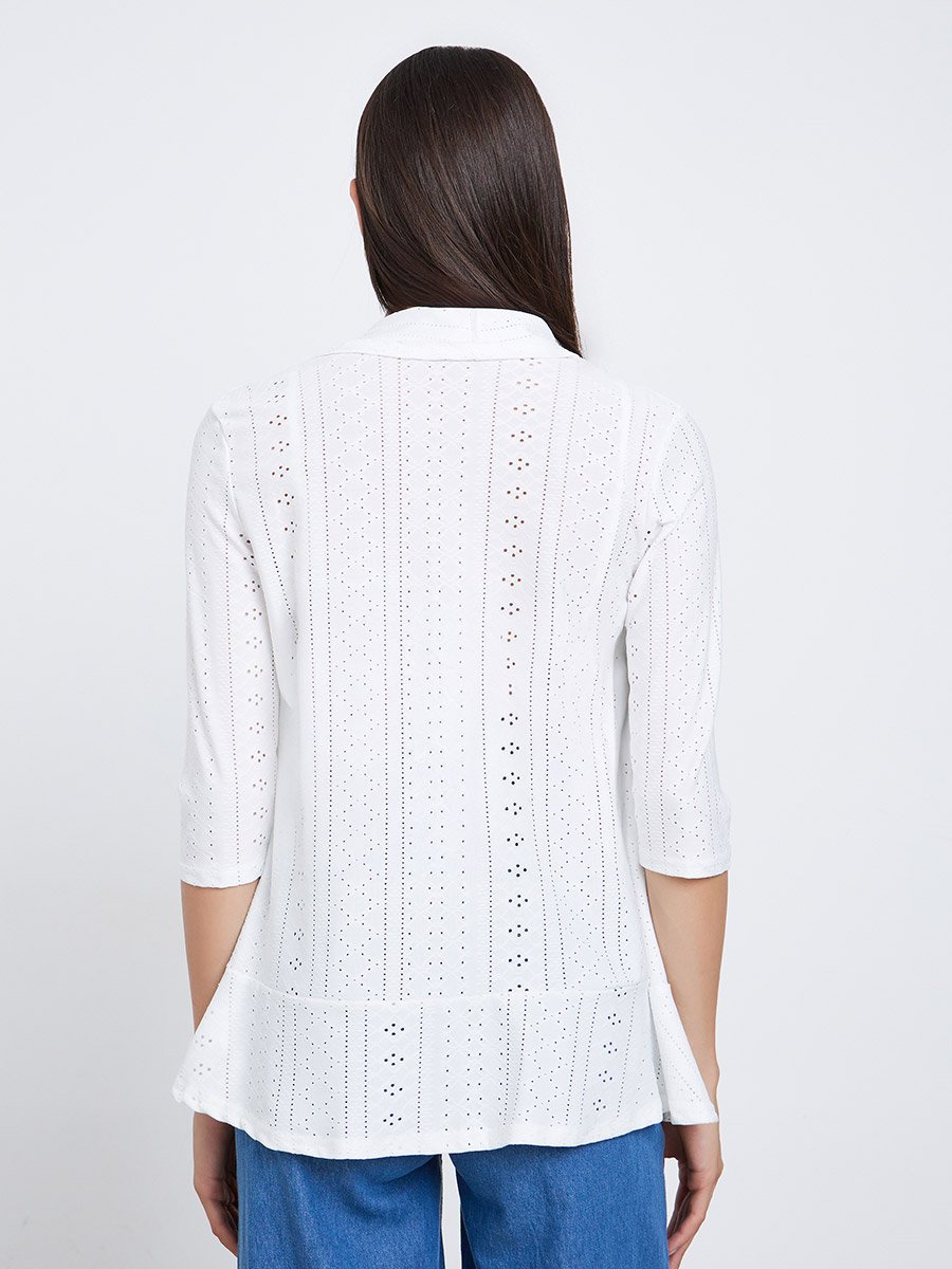 Women White Eyelet Detail Open Front Shrug