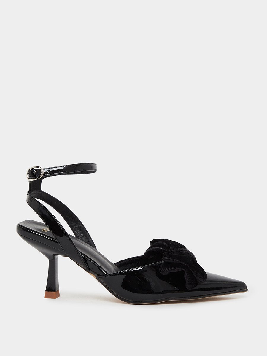Patent Bow Accent Pointed Toe Sandals