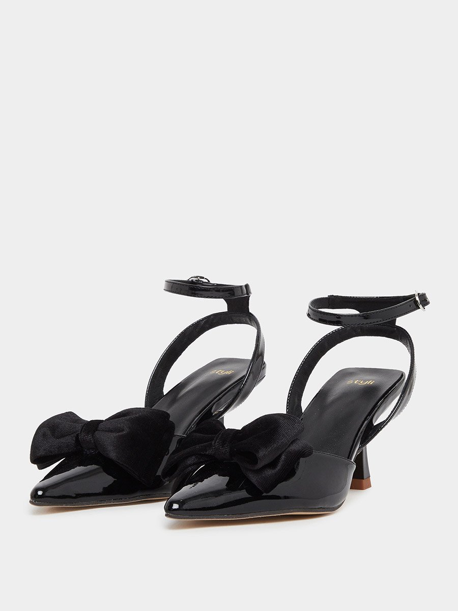 Patent Bow Accent Pointed Toe Sandals
