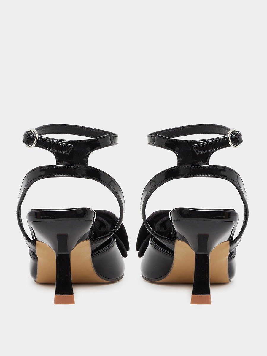 Patent Bow Accent Pointed Toe Sandals