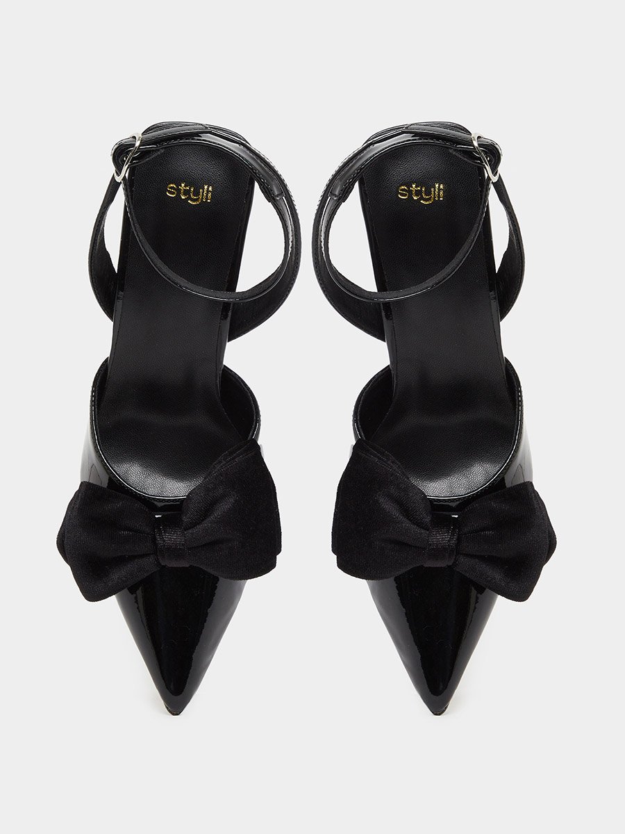 Patent Bow Accent Pointed Toe Sandals