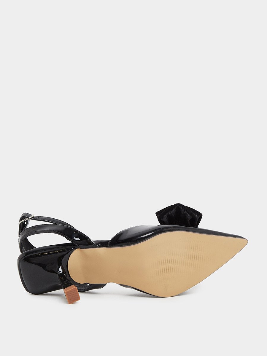 Patent Bow Accent Pointed Toe Sandals
