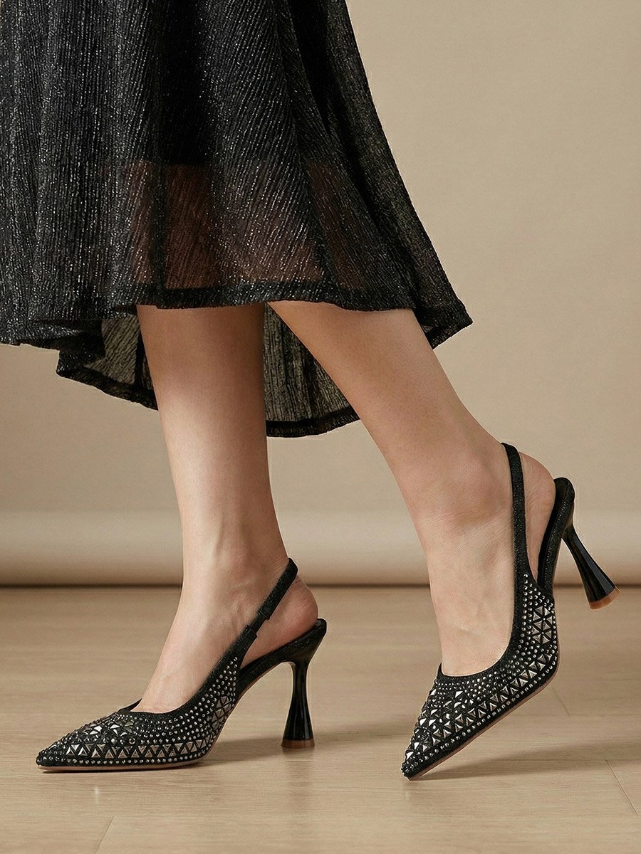 Black Embellished Slingback Shoes