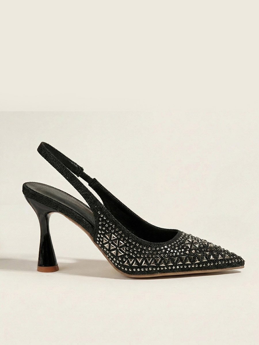Black Embellished Slingback Shoes
