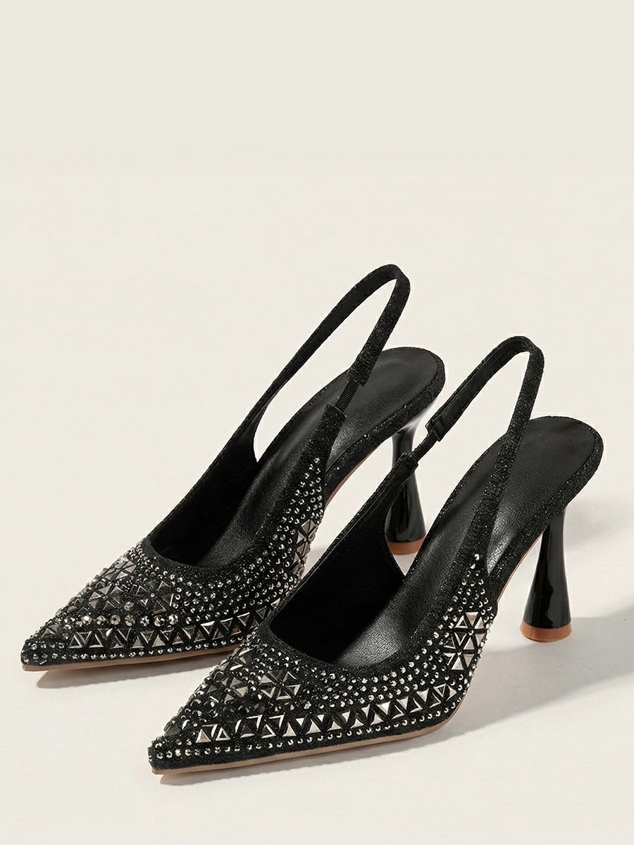 Black Embellished Slingback Shoes