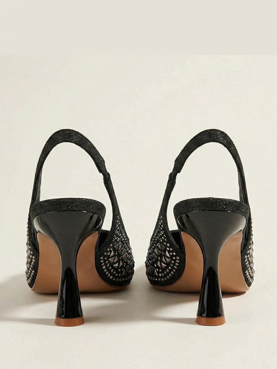 Black Embellished Slingback Shoes