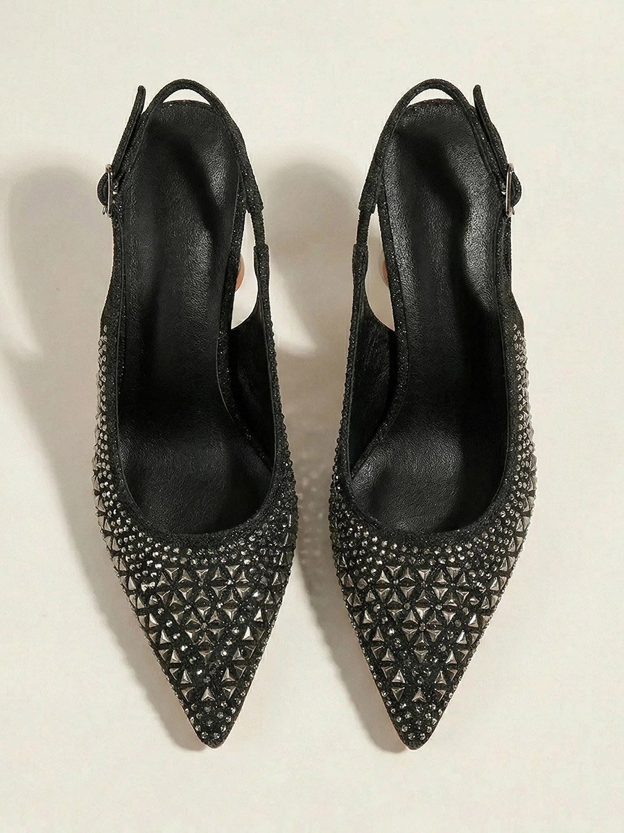 Black Embellished Slingback Shoes