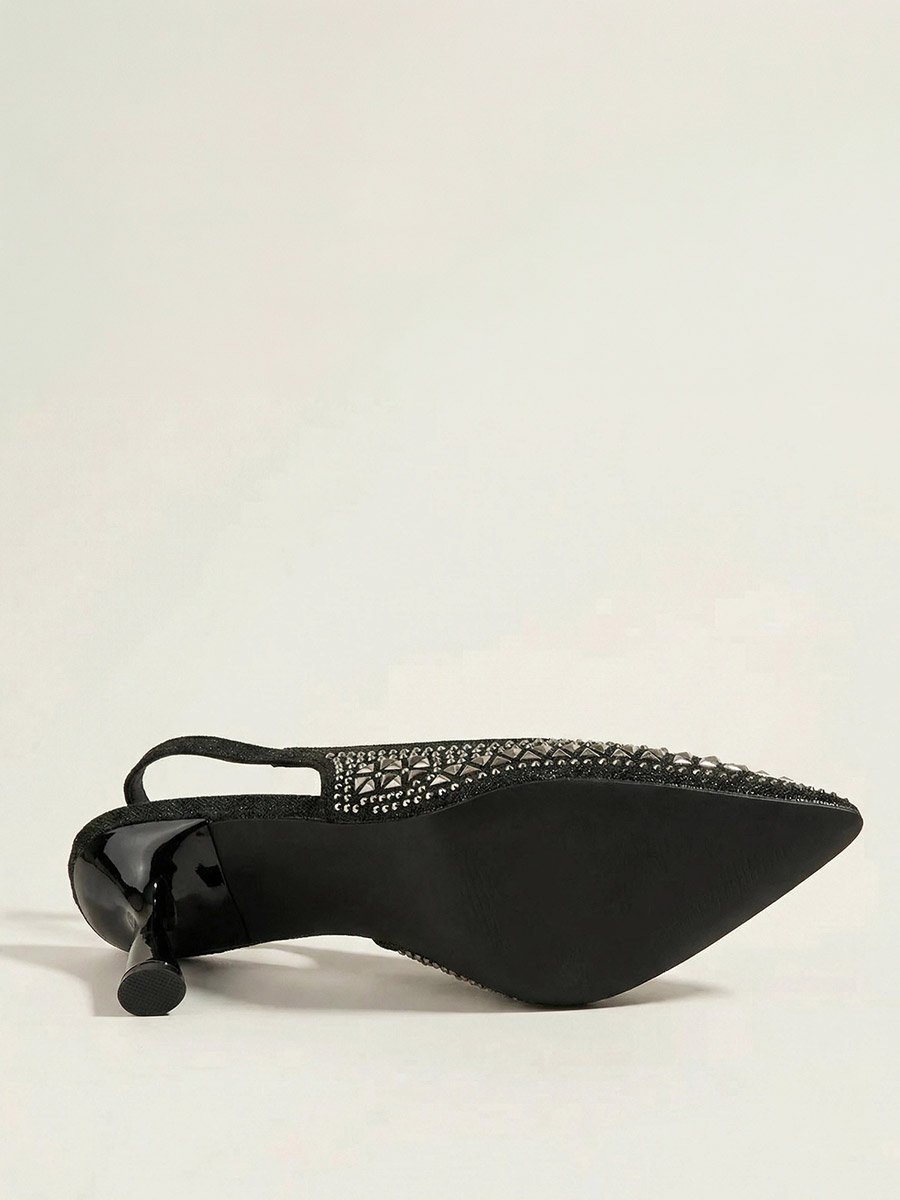 Black Embellished Slingback Shoes