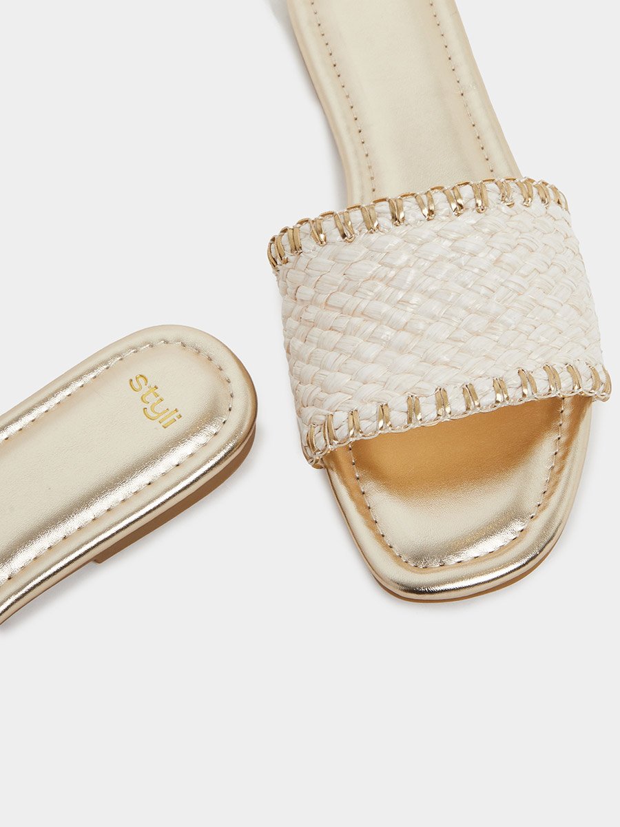 Woven Design Open Toe Flat Sandals