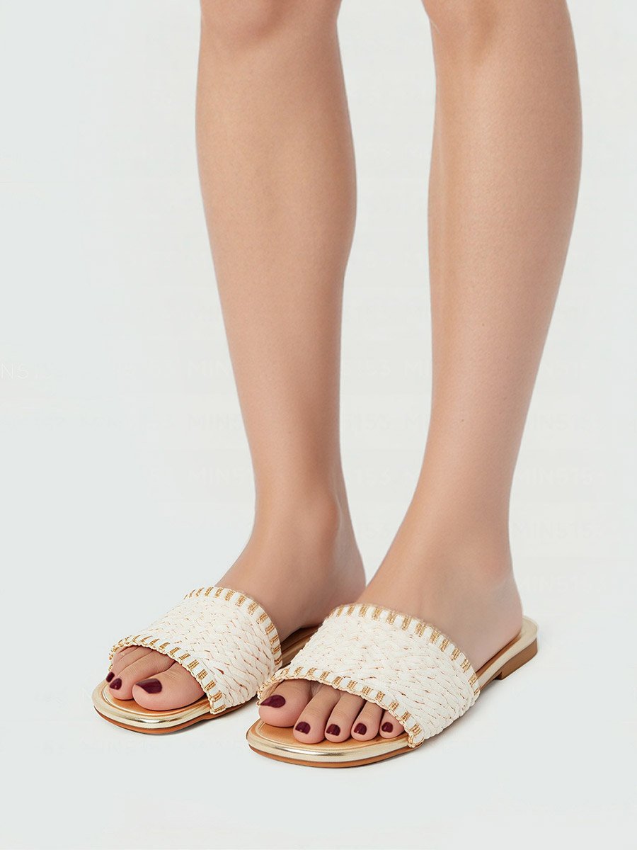 Woven Design Open Toe Flat Sandals