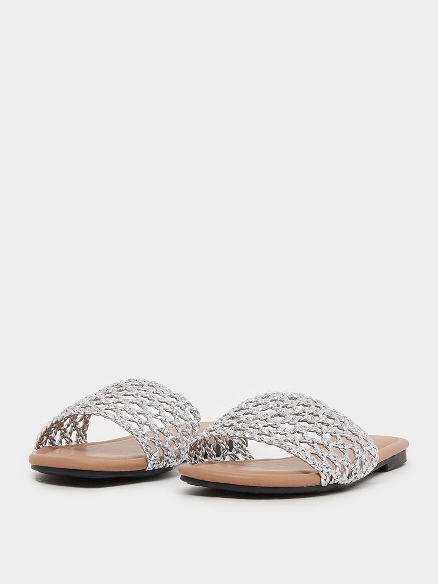 Woven Design Open Toe Flat Sandals