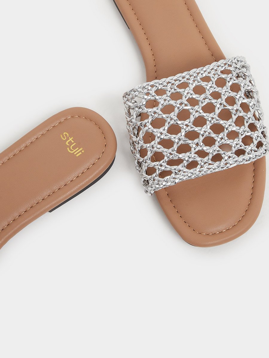 Woven Design Open Toe Flat Sandals