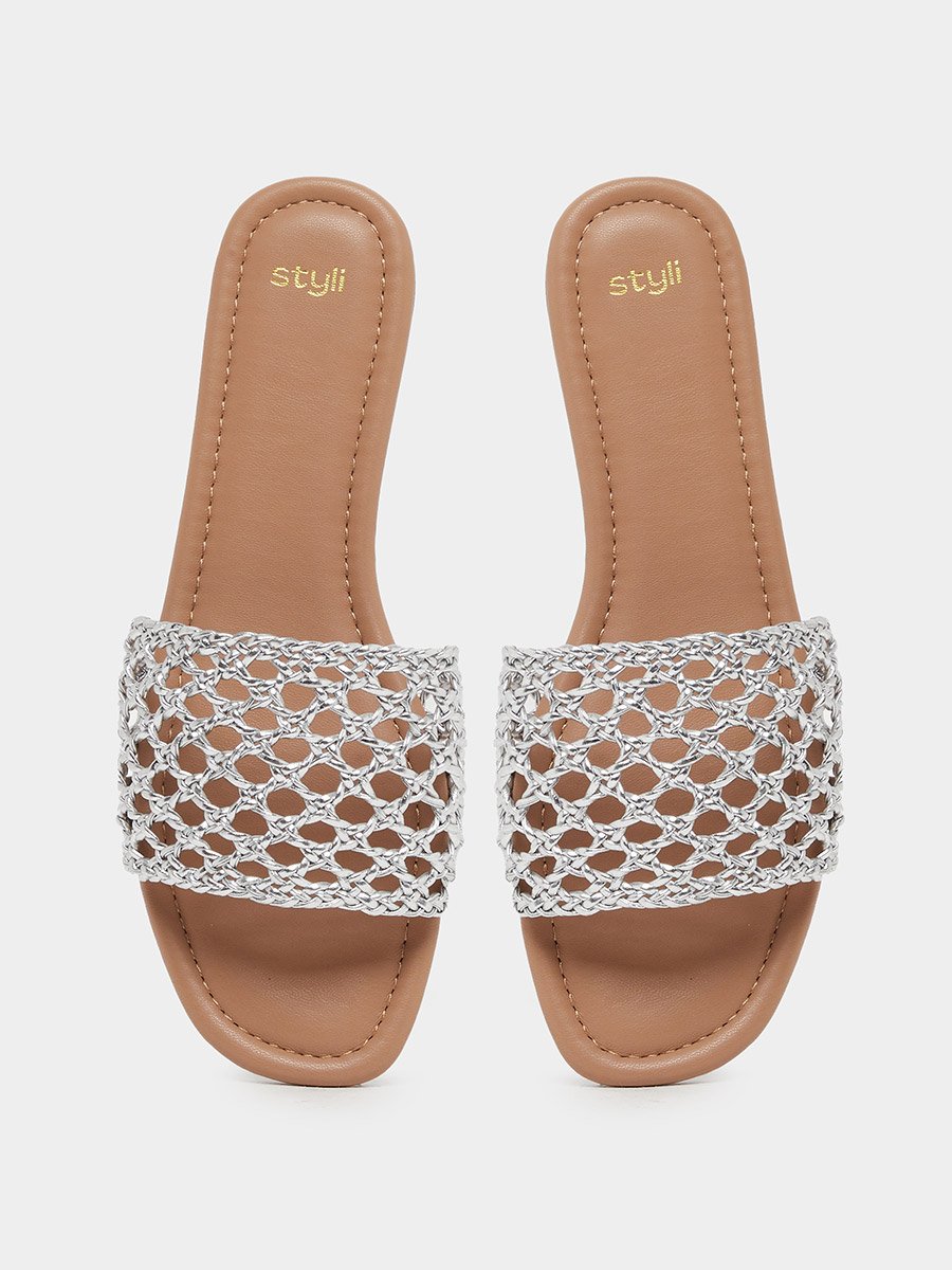 Woven Design Open Toe Flat Sandals