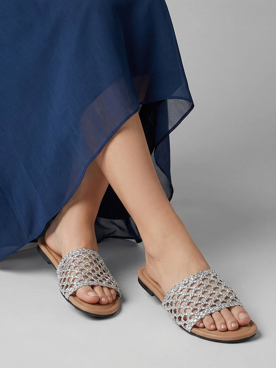 Woven Design Open Toe Flat Sandals