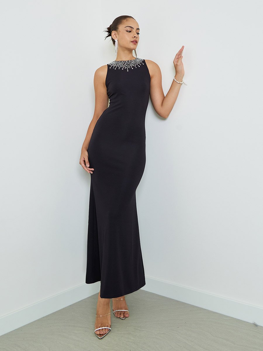 Embellished Round Neck A-Line Maxi Dress