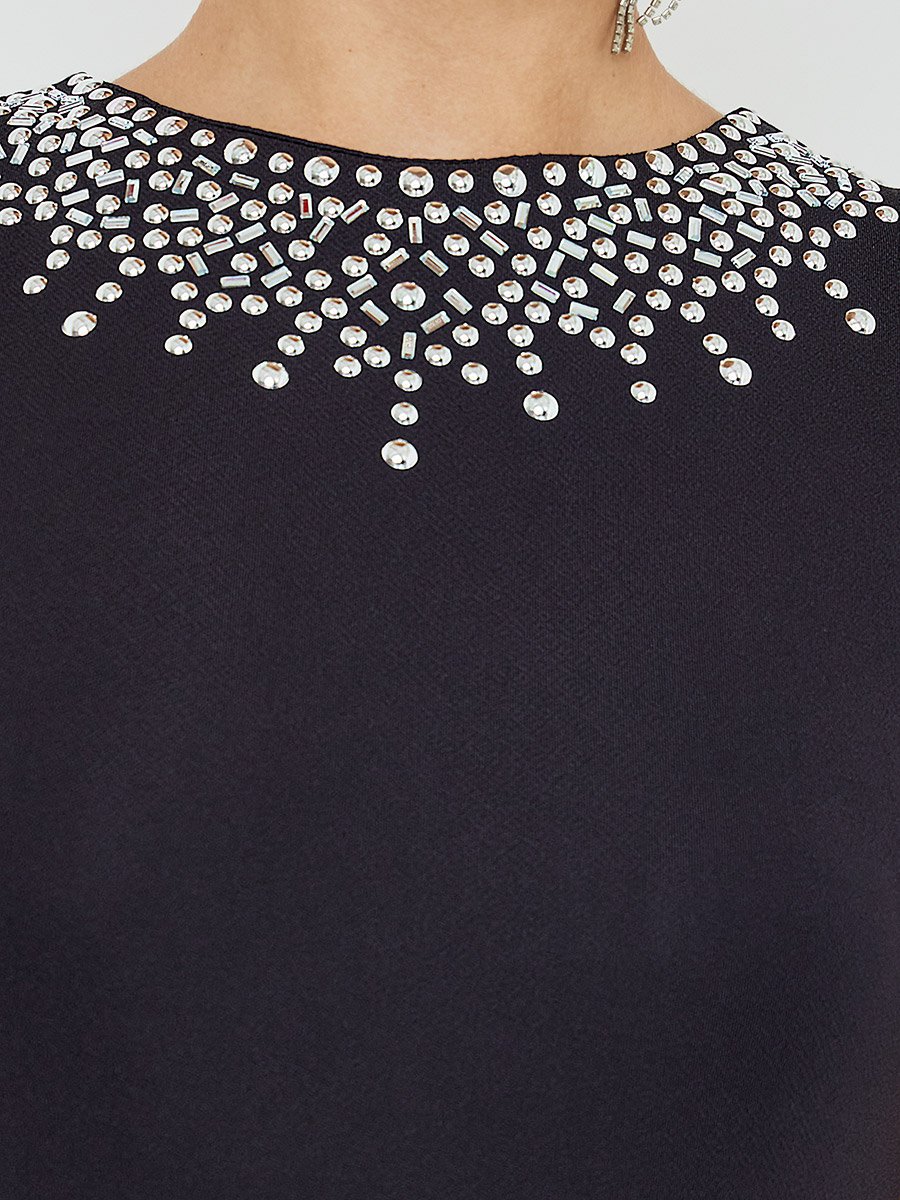 Embellished Round Neck A-Line Maxi Dress