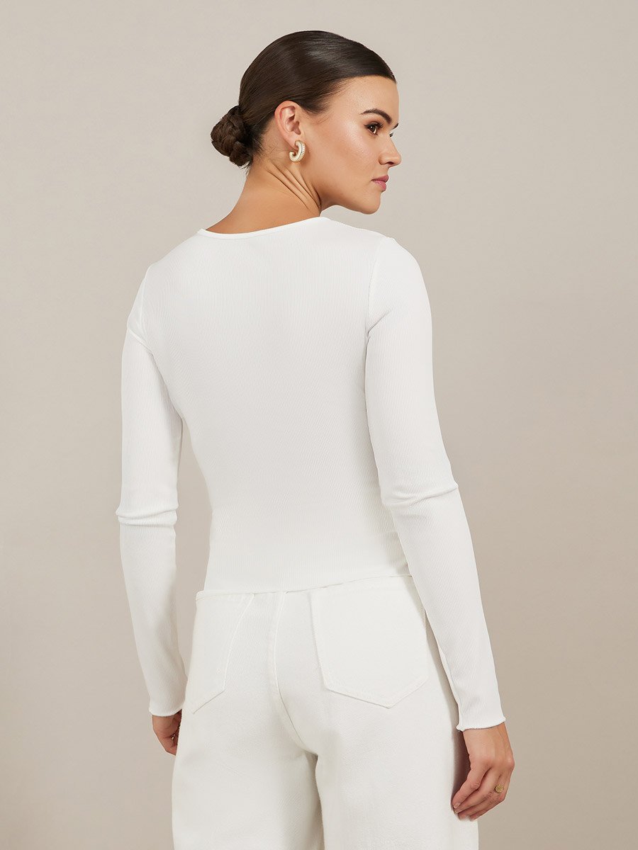 Slim Fit Buttoned Round Neck Top
