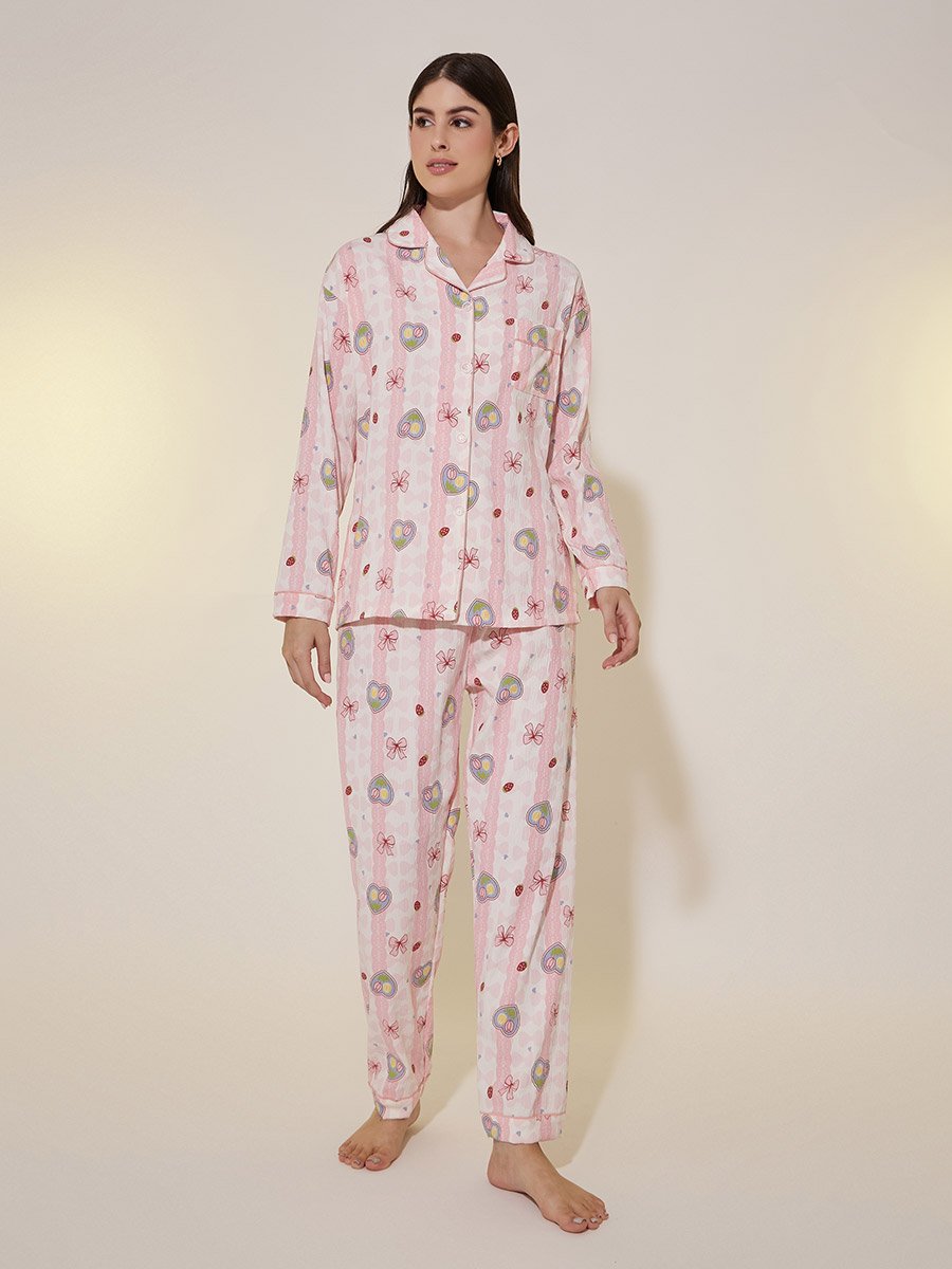 All-Over Print Long Sleeve Shirt and Pyjama Set