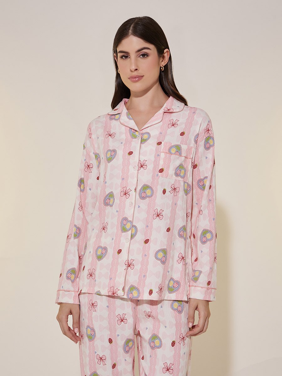 All-Over Print Long Sleeve Shirt and Pyjama Set