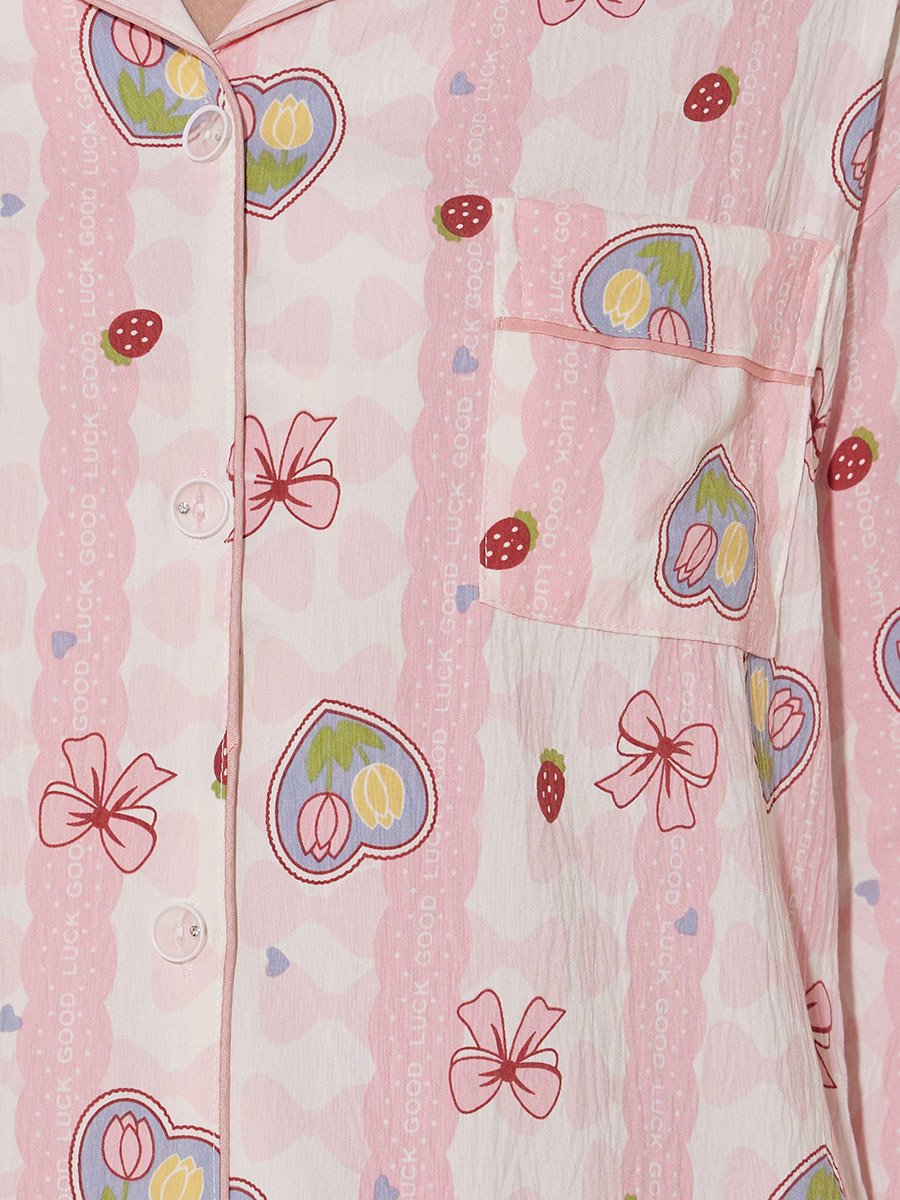 All-Over Print Long Sleeve Shirt and Pyjama Set