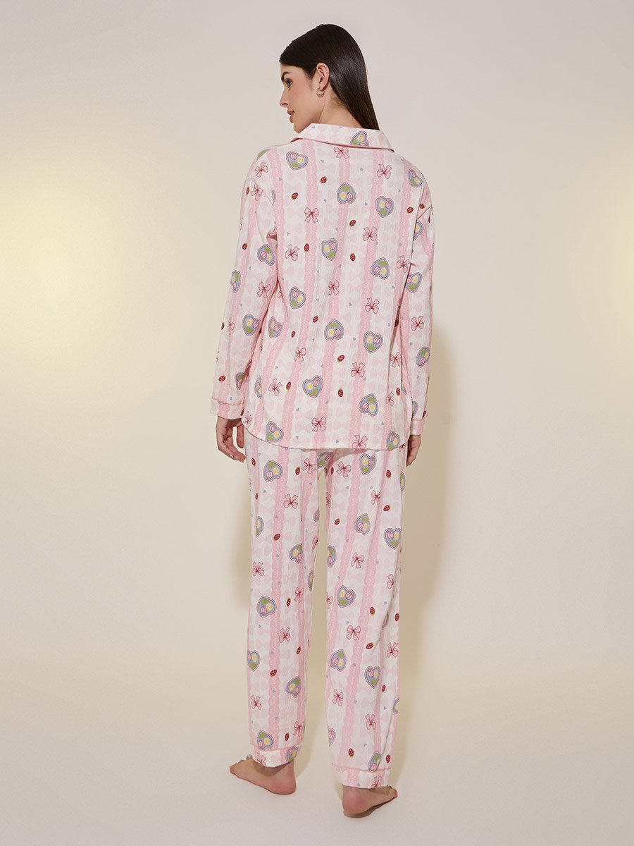 All-Over Print Long Sleeve Shirt and Pyjama Set