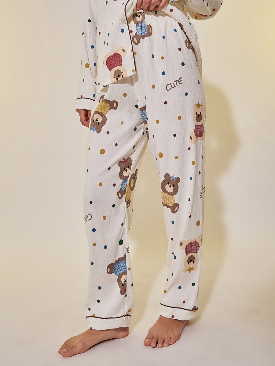 Bear Print Long Sleeve Shirt and Pyjama Set
