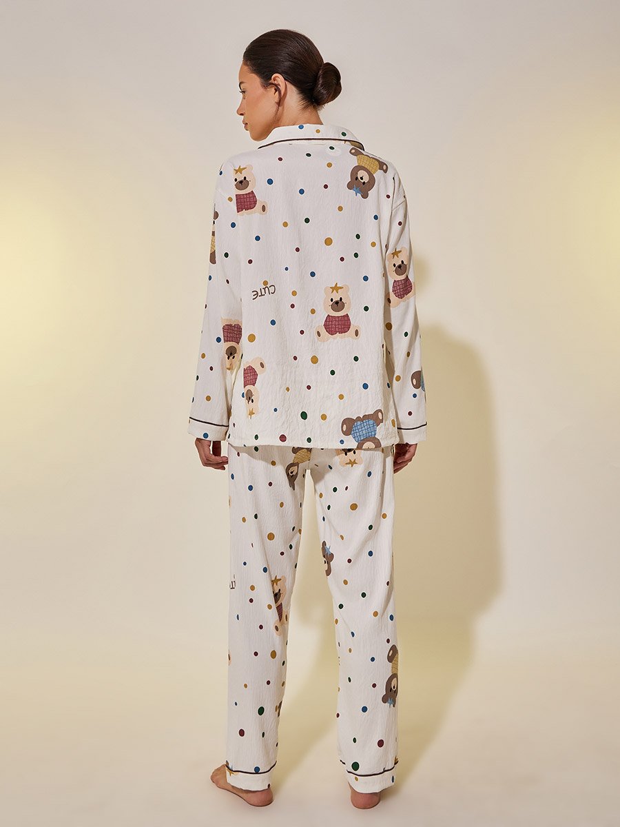 Bear Print Long Sleeve Shirt and Pyjama Set
