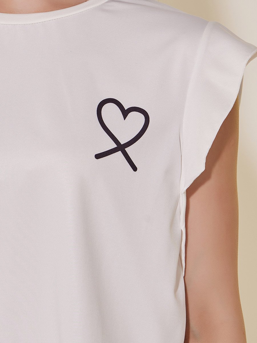Heart Print Ruffled Sleeve Top and Pyjama Set