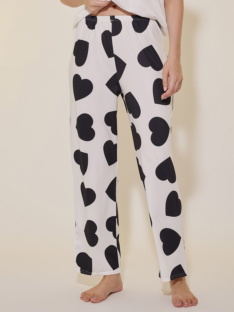 Heart Print Ruffled Sleeve Top and Pyjama Set
