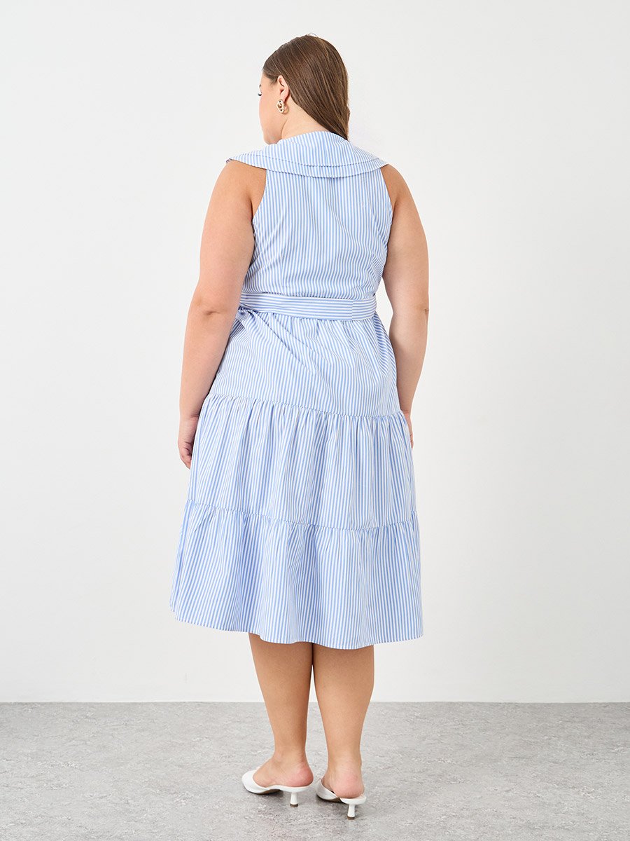 Plus Size Stripe Ruffled Tiered Midi Dress For Women at Bahrain | Styli