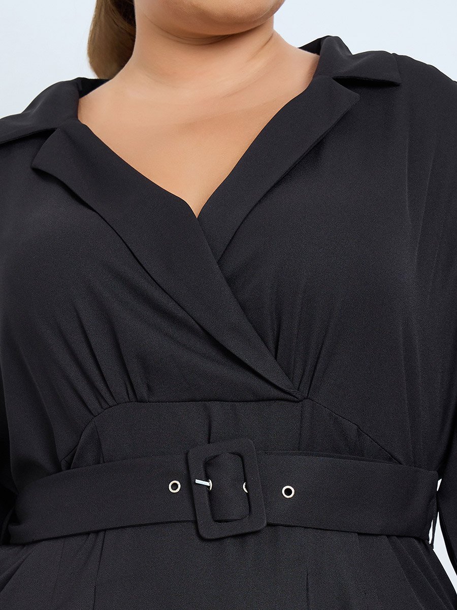 Plus Size Belted A-Line Midi Dress