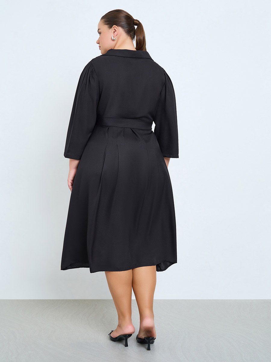 Plus Size Belted A-Line Midi Dress