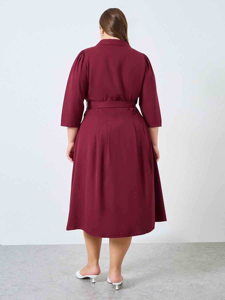 Plus Size Belted A-Line Midi Dress