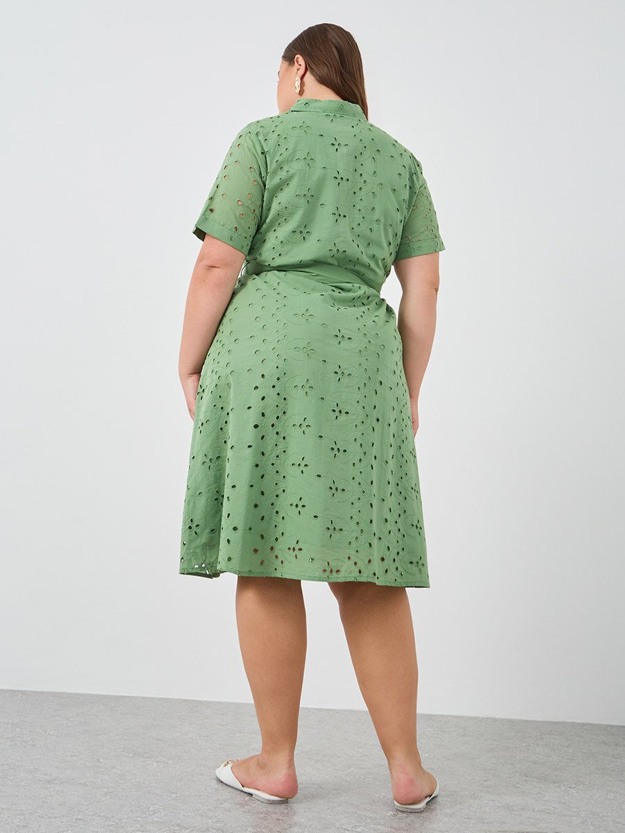 Plus Size Broderie Anglaise Shirt Midi Dress For Women at Saudi | Styli