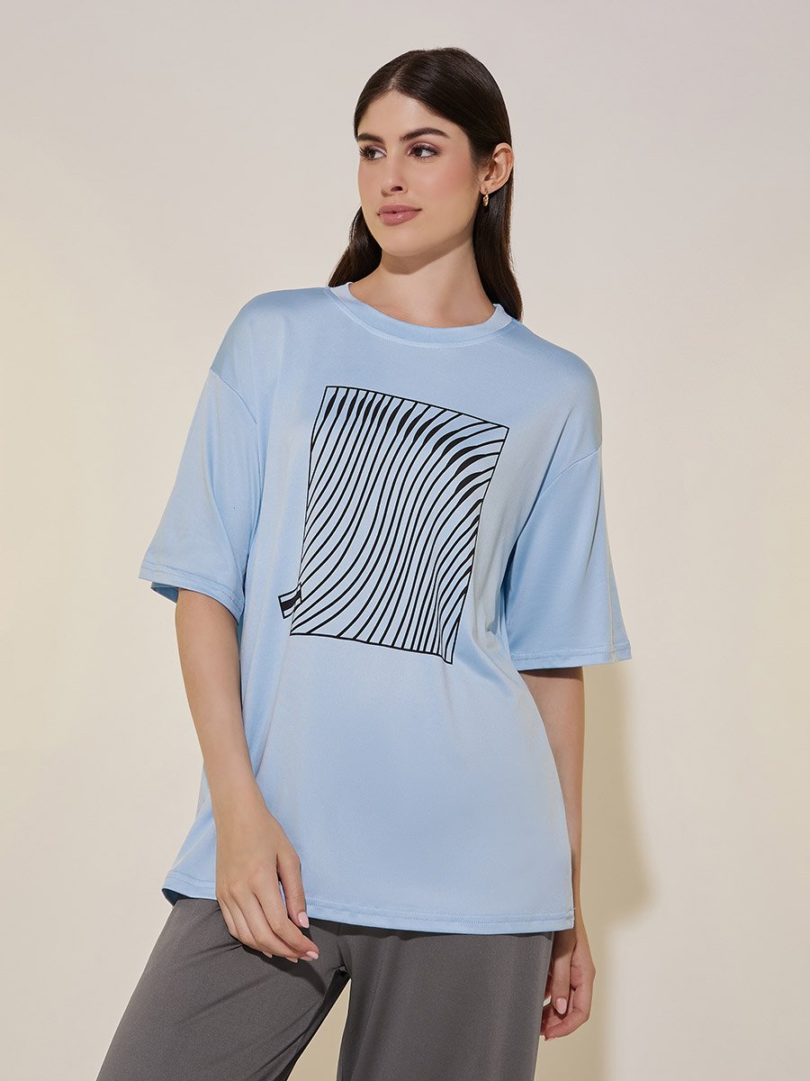 Graphic Print Oversize T-shirt and Pant Pajama Set