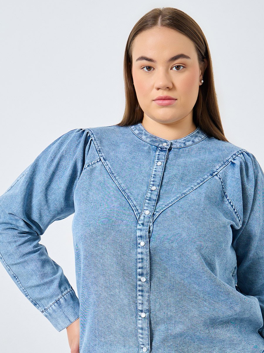 Plus Size Long Sleeves Cotton Denim Shirt