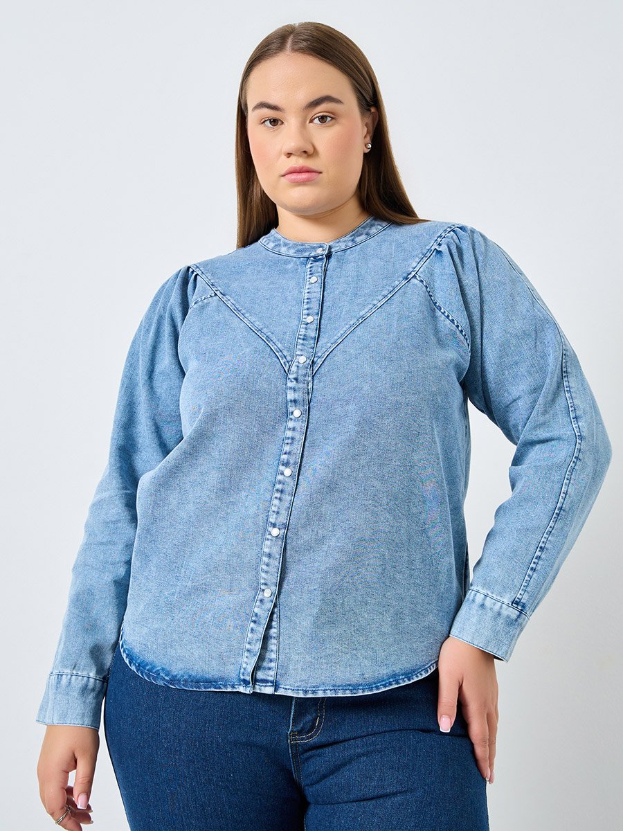 Plus Size Long Sleeves Cotton Denim Shirt