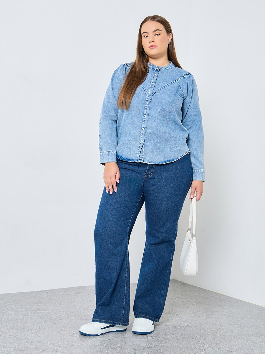 Plus Size Long Sleeves Cotton Denim Shirt