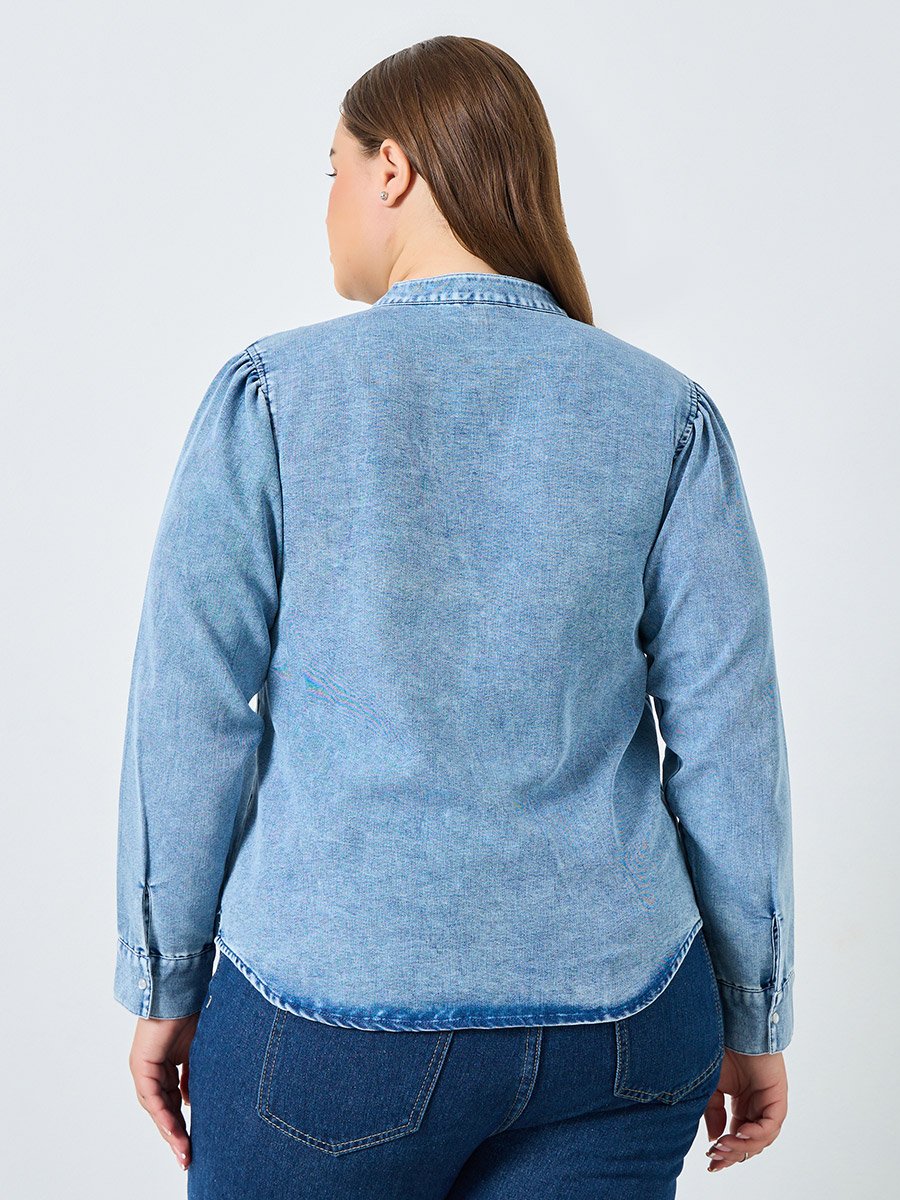 Plus Size Long Sleeves Cotton Denim Shirt