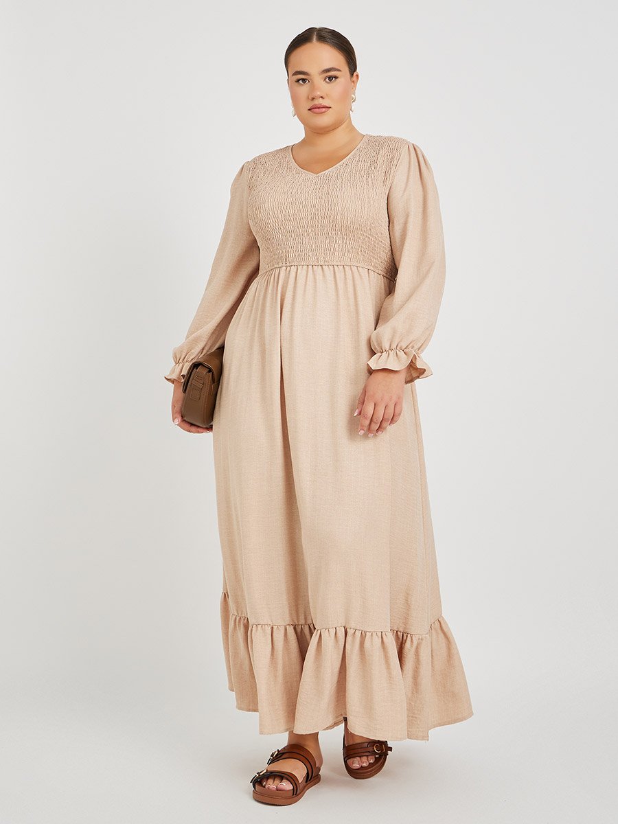 Plus Size Balloon Sleeve A-Line Maxi Dress