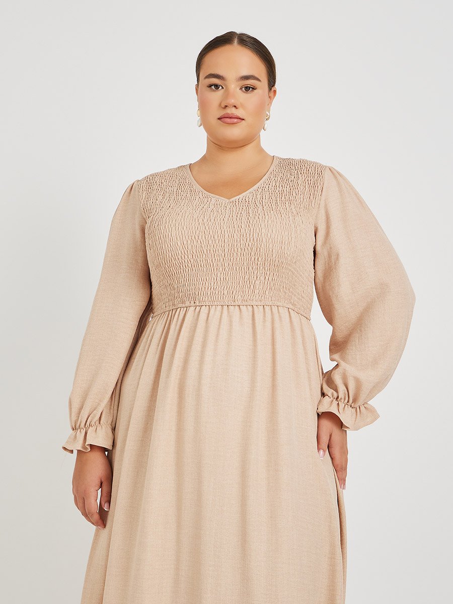 Plus Size Balloon Sleeve A-Line Maxi Dress