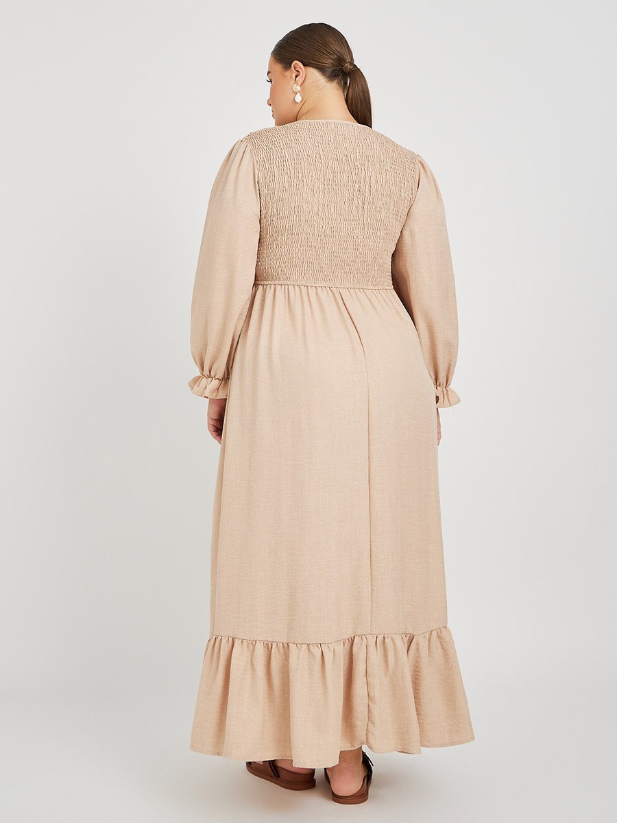 Plus Size Balloon Sleeve A-Line Maxi Dress