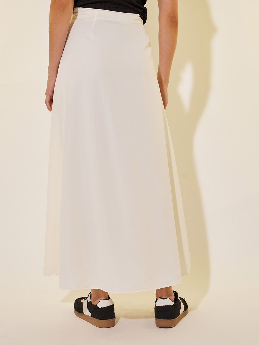Solid Tie Detail Wrap Look A-Line Maxi Skirt