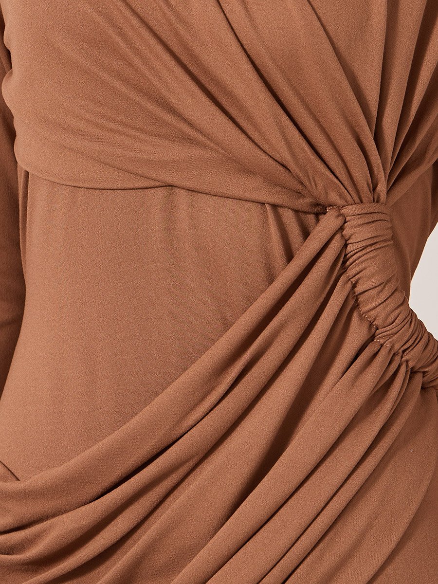 Plain Gathered Detail Sheath Maxi Dress