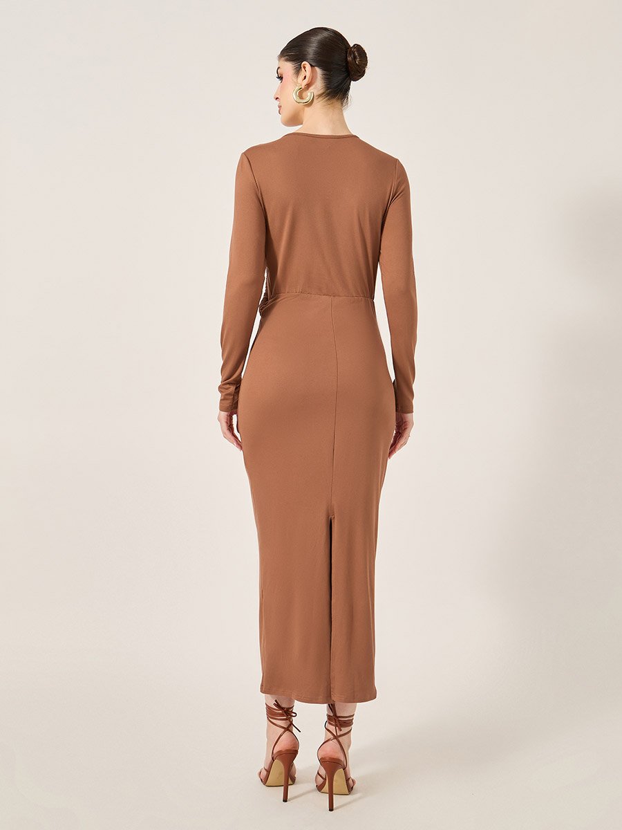 Plain Gathered Detail Sheath Maxi Dress