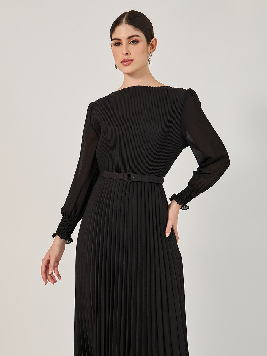 accordion pleated dress with sleeves MNM Couture E0028