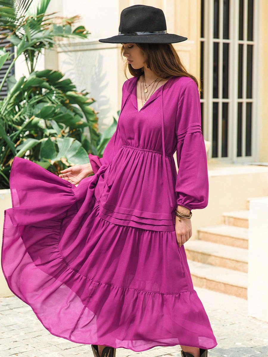 A-Line Long Sleeve Maxi Dress