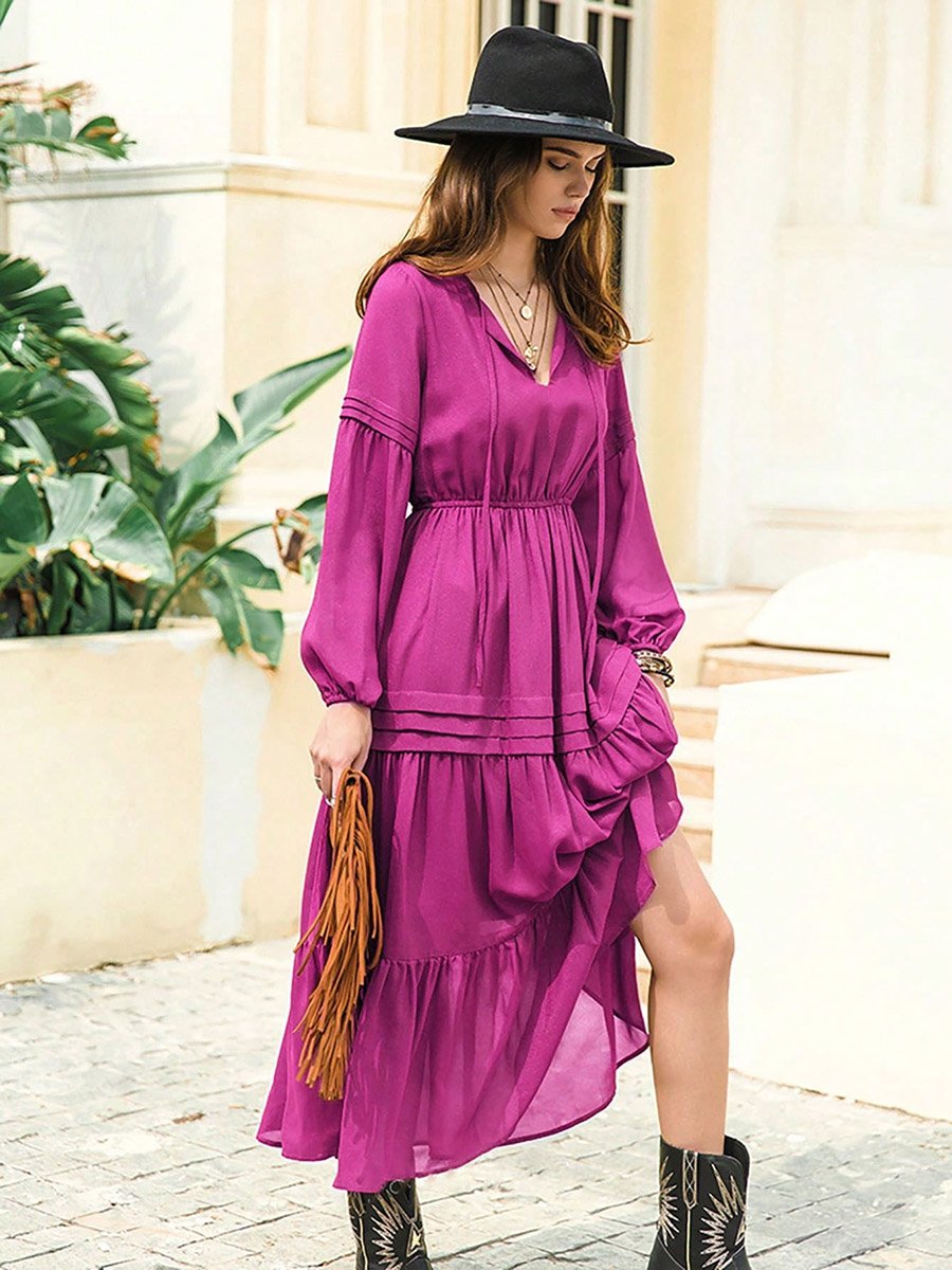 A-Line Long Sleeve Maxi Dress