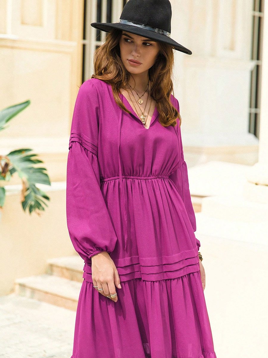 A-Line Long Sleeve Maxi Dress